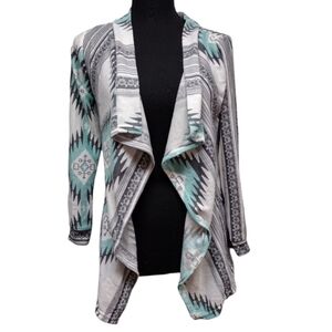 Southwestern fly away front cardigan with waterfall sides